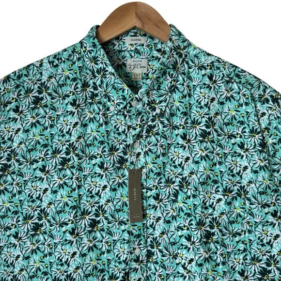 J. Crew Mens Green Floral Linen Button Down Shirt Short Sleeve Size XXLT Tall - Picture 1 of 8